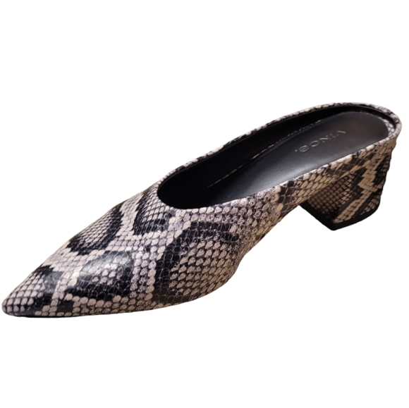 Vince Ralston Sahara Snake Print Leather Slip On Mule Women's Size 8 Block Heel - Picture 7 of 12